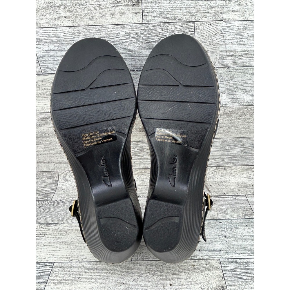 Clarks Bendables Black Leather Fisherman Wedge Sandals Women Sz 8M 60552 - Picture 11 of 11